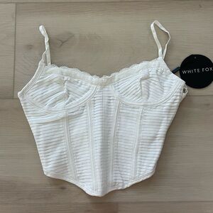 White Fox Boutique White Lace Trim Ribbed Bustier Crop Top